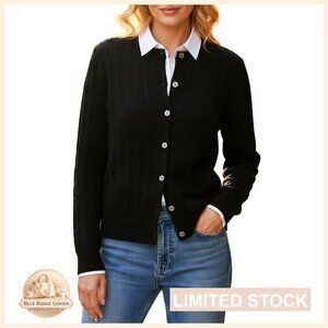Chunky Cable Knit Button Down Cardigan Sweater Long Sleeve Crewneck